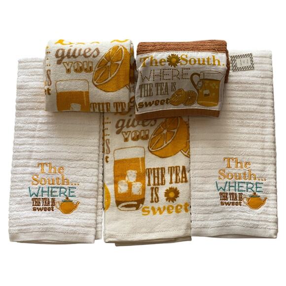13 Pc Set Sweet Tea 4 Placemats 4 Napkins 5 Absorbent Towel Set Lemon Daisy - Picture 7 of 10